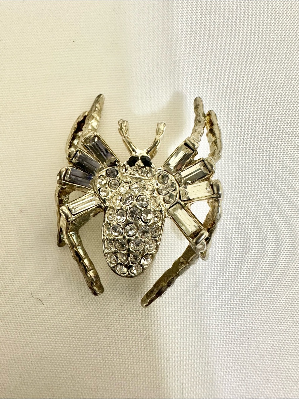 Vintage Crystal Spider Brooch - Silver Tone